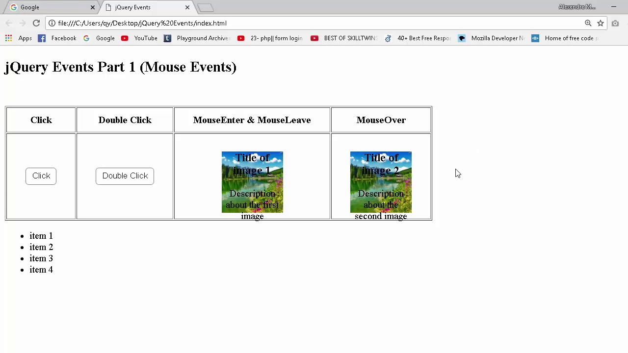 Jquery Tutorial 01 Mouse Events Click Dblclick Mouseenter