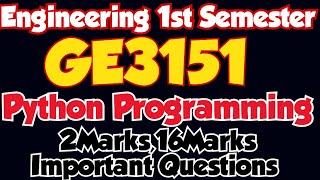 GE3151|Important questions|Problem Solving and Python Programming|Important question|Engineeringking