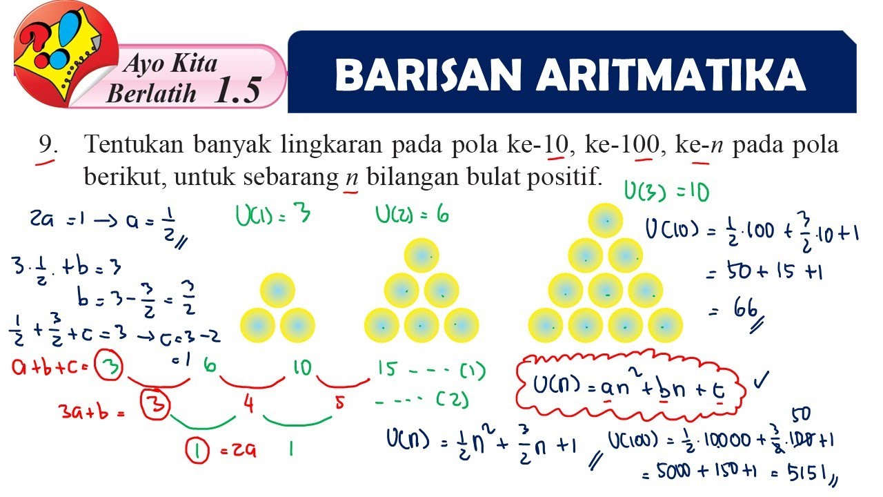 POLA BILANGAN BARISAN ARITMATIKA TINGKAT 2 AYO KITA BERLATIH 1.5 SOAL ...