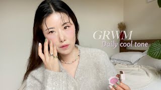 GRWM  노파데✔️쿨톤 색조 모아모아 l 데일리 메이크업 l쿨톤일때 눈썹컬러l은은한 라벤더 치크l 포실포실 카디건