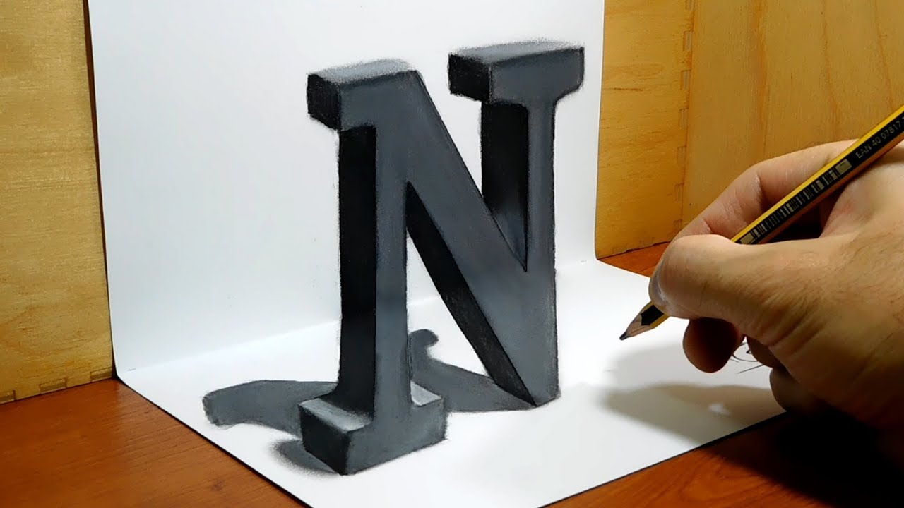 How To Draw Letter N 3D Trick Art 3D Drawing - YouTube