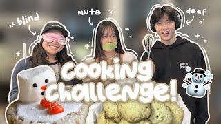 cooking challenge 🧁: blind deaf and mute, attempting to bake matcha snowman cookies