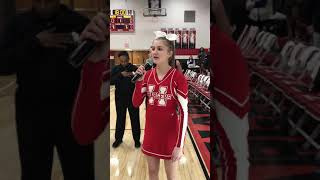 Sussex Hamilton, Senior Varsity Cheerleader Laura Steiner singing the National Anthem