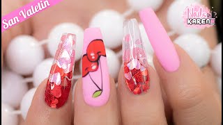 UÑAS con CORAZONES encapsulados + MANO ALZADA | Clienta - San Valentín