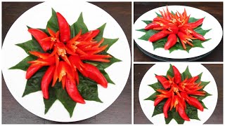 Art in Red Chilli Flower | Fruit & Vegetable Carving Garnish