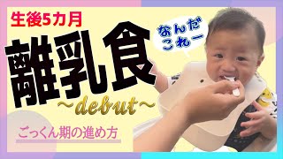 【離乳食初期・ごっくん期】初めて10倍粥を食べた5カ月の赤ちゃんの反応【生後5ヶ月】【ワンオペ】