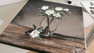 White Flowers in Glass Vase Acrylic Painting || Relaxing and Satisfying