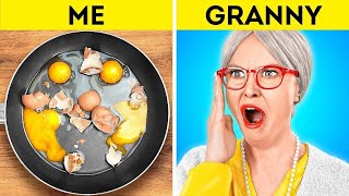 ME vs. GRANDMA COOKING CHALLENGE || Simple Secret Kitchen Hacks and Tools by 123 GO! FOOD