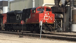 Two Canadian national locomotive returning to rail yard