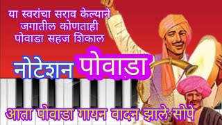 पोवाडा हॉर्मोनियम नोटेशन।Povada  Piano Notetion।कुठलाहि पोवाडा गायन करण्यासाठी आवश्यक स्वर सराव