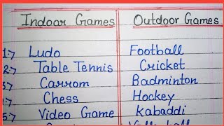 Indoor and Outdoor Games//Learn and write games name