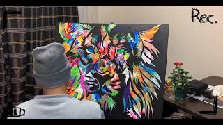 EMBOSSED COLORFUL LION / STEP BY STEP/ TUTORIAL / TIMELAPSE #AcryliconCanvas