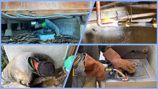 How to Repair a Leaking Water Pipe in a Crawl Space* Cutting soldering Fitting Copper Pipes