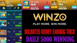 HOW TO WIN UNLIMITED MONEY IN WINZO GOLD/WIN 5000 DAILY/WORLD WAR TRICK #winzo
