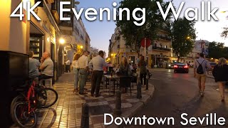 4k Downtown Evening Walk - Seville Virtual Walking Tour 2022 Spain