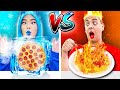 CRAZY HOT VS COLD FOOD CHALLENGE | EATING ONLY 1 COLOR RED VS BLUE SNACK IN 24 HOURS BY SWEEDEE