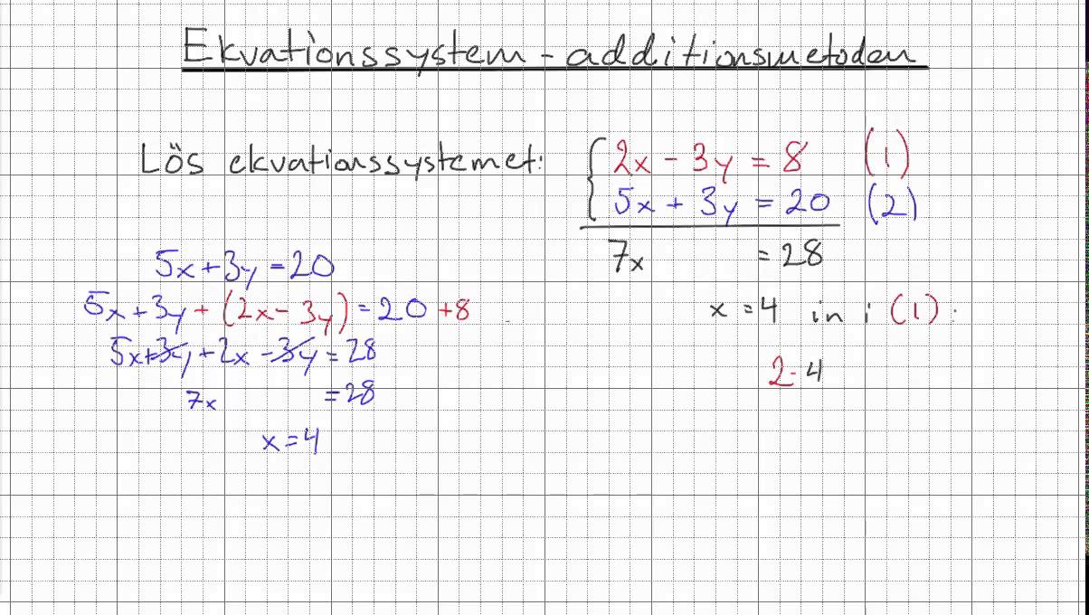 Matematik 2b: Ekvationssystem - Additionsmetoden - YouTube