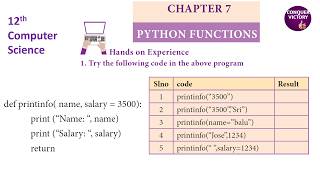 12th Computer Science | Chapter 7 hands on experience | answers | Python functions - Conquer Victory