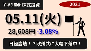 【株式投資】2021/05/11　全てを無に消す大幅下落襲来。さらに世界中の指数下落中・・・