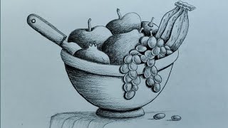 How to draw fruit basket easy with pencil shading||Pencil shading fruit basket drawing tutorial