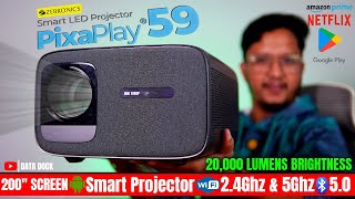 ZEBRONICS PIXAPLAY 59 Smart Projector with Android Apps, 20000 Lumens Brightness \u0026 200\