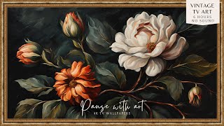 TV Art Elegant Dark Moody Floral Art | Vintage Frame TV Oil Painting Style | Timeless Decor