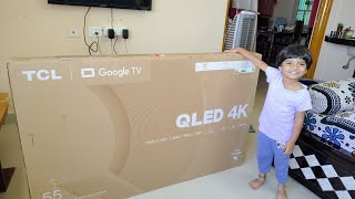 my new tv | TCL c61b 55 inch tv unboxing | middle class family happiness | with Emi 😊😀,🫠😝