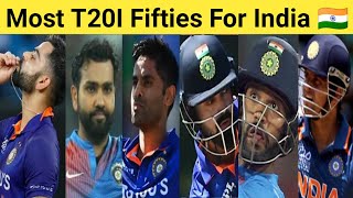 Most T20I Fifties For India 🇮🇳 Top 10 Batsman 🔥 #shorts #viratkohli #rohitsharma #klrahul