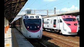 台鐵2313次EMU800型四國8000系彩繪區間車跟110次彩繪普悠瑪自強號交會於嘉義站