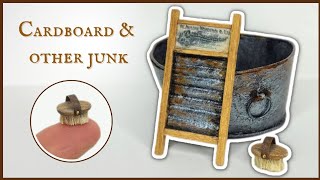 DIY miniature Washboard, Scrub Brush & "Metal" Tub for 1:12 dollhouse
