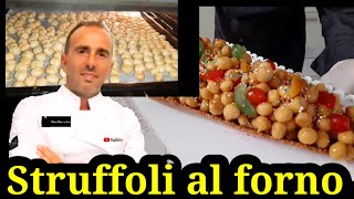 Struffoli al forno  su croccante agli arachidi spiegati perfettamente da un pasticciere napoletano