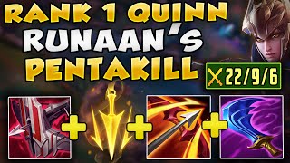 RANK 1 QUINN ABUSES NEW RUNAAN'S BUILD FOR THE EASIEST PENTAKILLS (GODMODE) - League of Legends