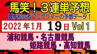 【馬笑！３連単予想】1/19日 Vol1  浦和競馬・名古屋競馬・姫路競馬・高知競馬！　競馬初心者プログラマーの実況予想をお楽しみください！