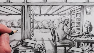 How to Draw a Room Study in 1-Point Perspective