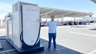 Tesla Megacharger! Visiting A DCFC Location With Over 100 EV Chargers. Welcome To Baker, CA