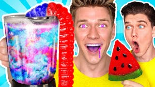 Funniest Gummy Food vs Real Food Smoothie Challenges *Good vs Gross* How To Make Sourest Candy Drink
