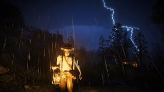 Arthur Morgan Walks Through a Thunderstorm in the Forest | RDR2 ASMR Rain \u0026 Relaxing Ambience