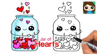 How to Draw a Jar of Hearts Easy ❤️ Cute Valentines Art