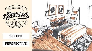 ✍🏼Interior Design Sketching for Beginners: How to Draw a Bedroom in 2-Point Perspective