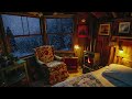 cozy winter bedroom ❄️ snowy window view u0026 crackling fireplace perfect for sleep study u0026 asmr