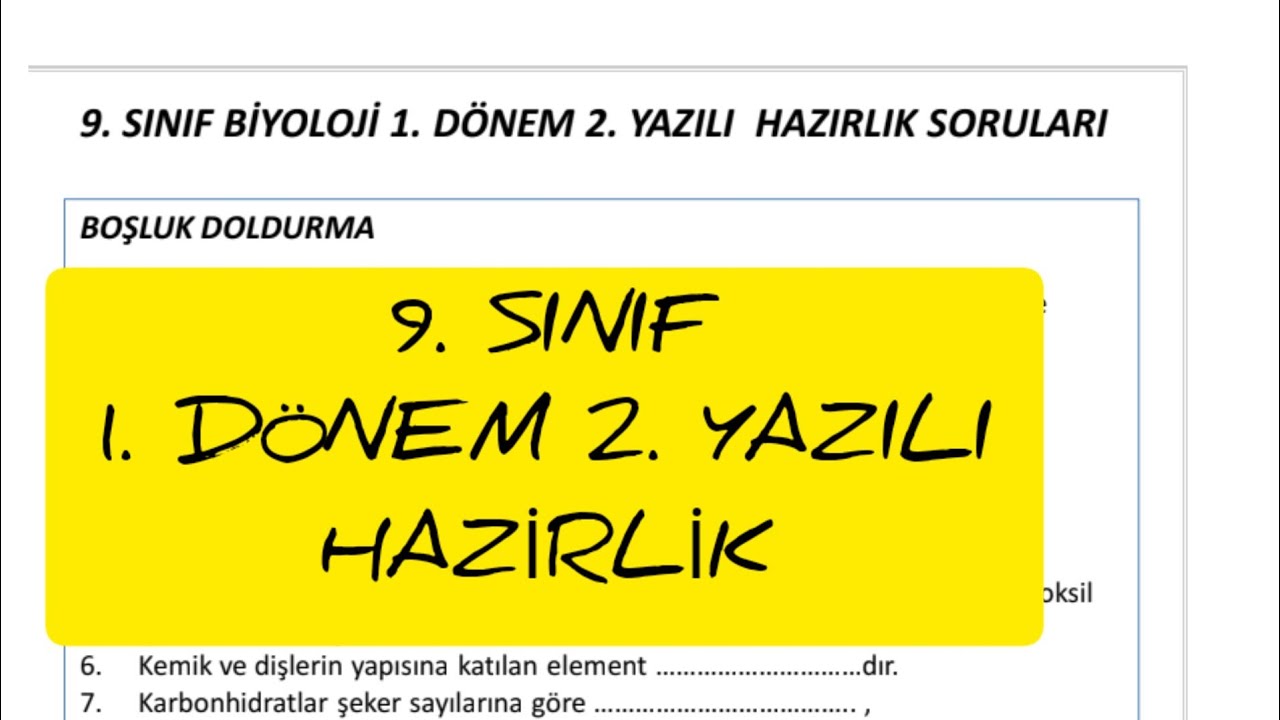 9. SINIF BİYOLOJİ 1. DÖNEM 2. YAZILI HAZIRLIK - YouTube