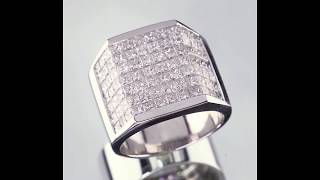 14.00 carat Invisible Setting Diamond 18k White Gold Men's Plaque Ring