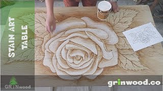 🟢 Wood Stain Artwork on Oak Table Top - Timelapse