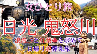 【女ひとり旅】栃木県・日光・鬼怒川温泉観光／下今市から蒸気機関車！SL大樹に揺られ★紅葉を求めて龍王峡★ロープウェイで双龍門★揺れる鬼怒楯岩大吊橋★パワースポット巡りの弾丸日帰り旅