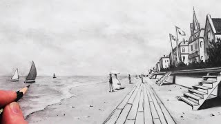 How To Draw A Beach Landscape Using 1-Point Perspective