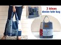 3 ideas denim tote bag tutorial from scrap old jeans , old jeans reuse ideas , diy denim tote bags