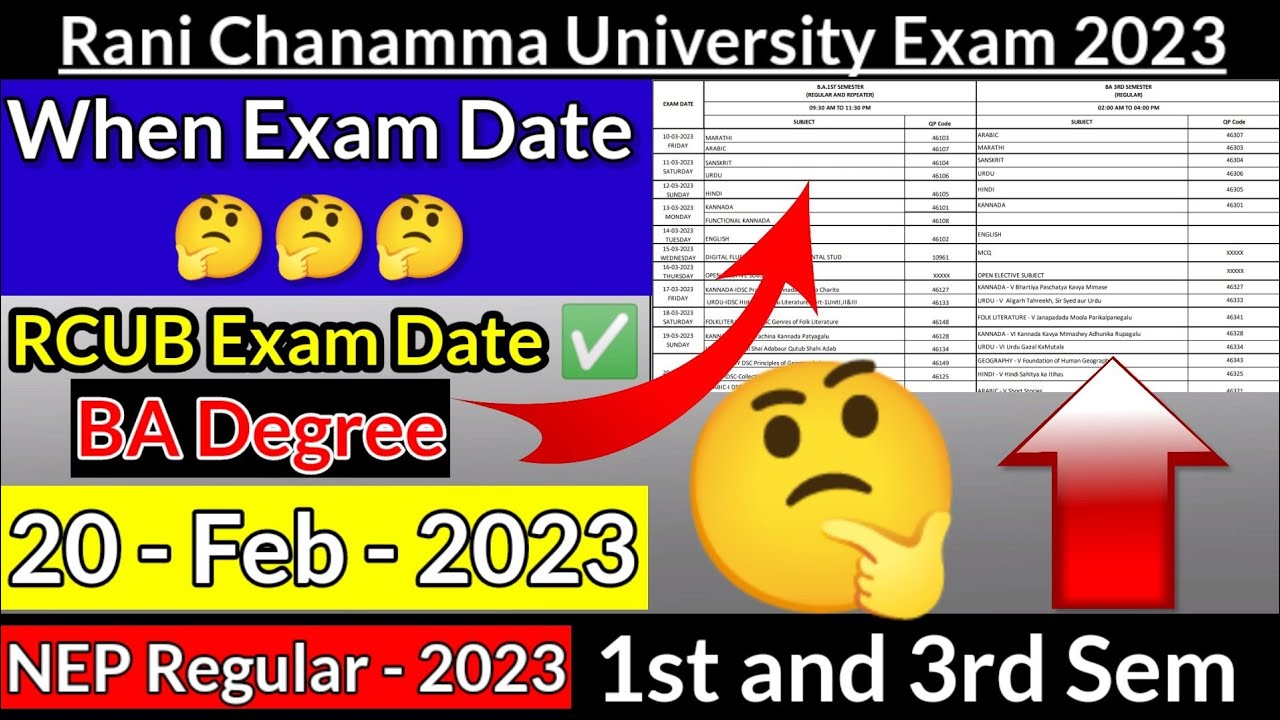 RCUB BA 1st & 3rd Sem Exam Timetable Rani Chanamma University March ...