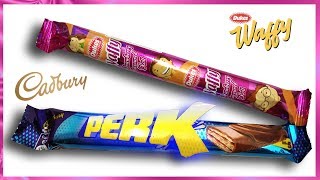 cadbury perk chocolate, dukes waffy strawberry roll