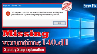 How to fix vcruntime140 dll missing error  How to fix error  vcruntime140 dll