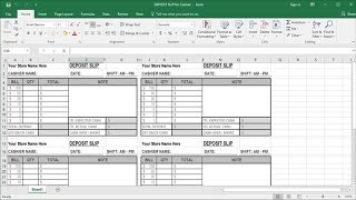 How to make Deposit Slip in Excel for Cashier